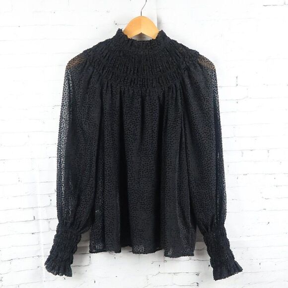 H&M MOCK NECK LONG SLEEVE POLKA DOT DETAIL HOLIDAY EVENING PARTY TOP SIZE XS - Picture 1 of 11